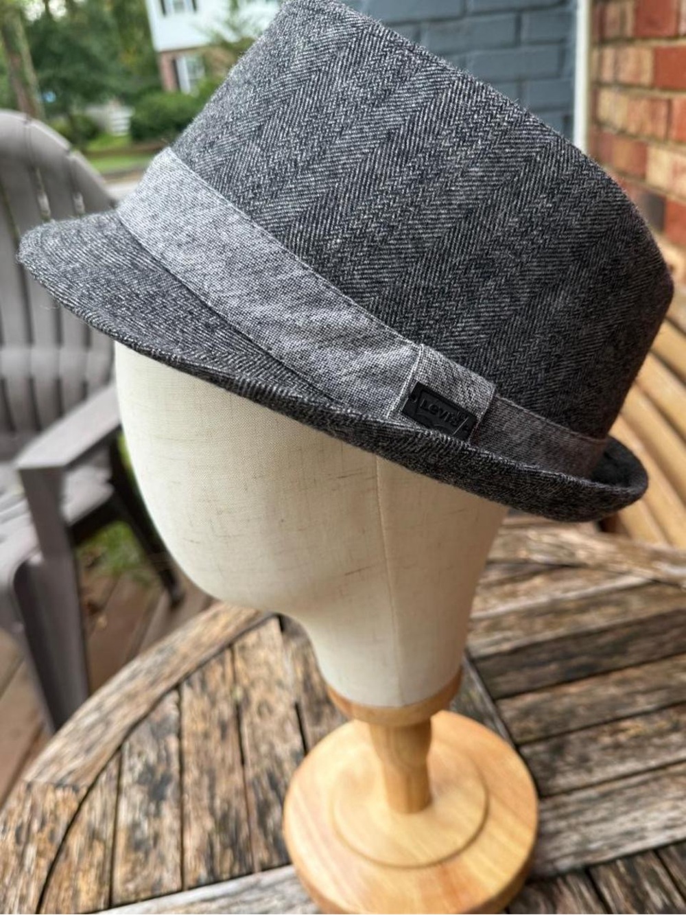 Levi’s Gray Herringbone Wool Blend Fedora Trilby Hat L XL